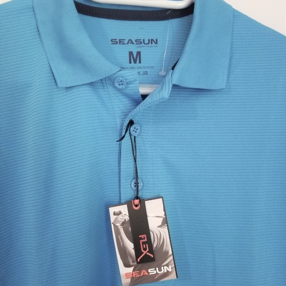 Sea Sun Polo NWT Medium Blue Short Sleeve Ribbed - Picture 1 of 6